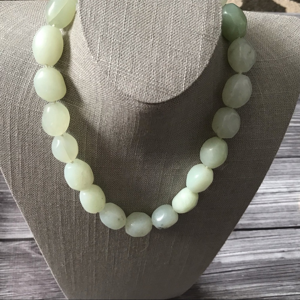 Pale green dyed jade necklace nugget beads